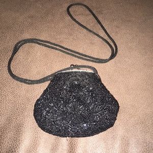 Vintage small beaded purse with cord drawstring